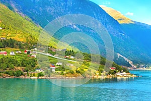 Norway fjord village landscape