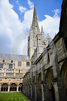 Norwich Cathedral Cloisters & Spire, Norfolk, England, UK