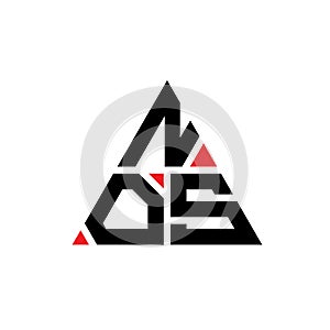 NOS triangle letter logo design with triangle shape. NOS triangle logo design monogram. NOS triangle vector logo template with red photo