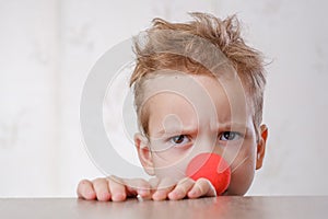 Nose clown background white child. kid young