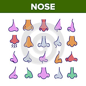 Nose Human Face Organ Collection Icons Set Vector