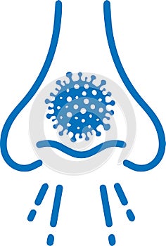 Nose infection icon, Nose icon, Nose pain blue vector icon.