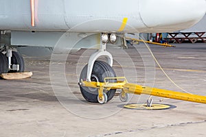 Nose landing gear and tow bar.