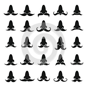 Nose with mustache black simple icons set photo