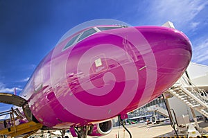 Nose of passenger plane during turnaround at an airport