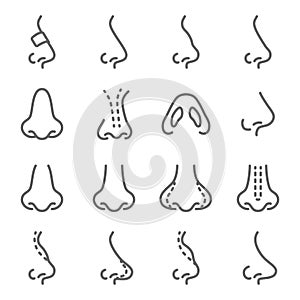 Nose Surgery Vector Line Icons. Contains such Icons as Silicone, Rhinoplasty, Plastic surgery and more. Editable Stroke.