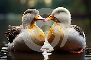 Nose to nose A duck and another bird express their closeness