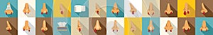 Nosebleed icons set flat vector. Woman health epistaxis