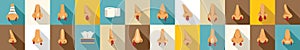 Nosebleed icons set flat vector. Woman health epistaxis photo