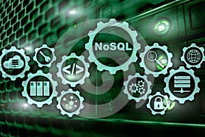 NoSQL. Structured Query Language. Database Technology Concept. Server room background.