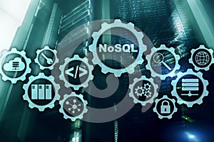 NoSQL. Structured Query Language. Database Technology Concept. Server room background.