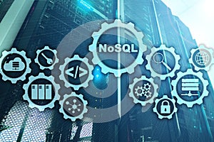 NoSQL. Structured Query Language. Database Technology Concept. Server room background.