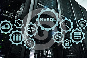 NoSQL. Structured Query Language. Database Technology Concept. Server room background.