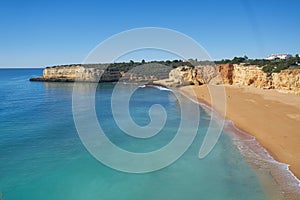 Nossa Senhora da Rocha beach in Algarve at sunset, Portugal