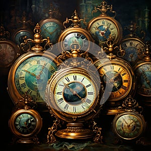 Nostalgic Beauty of Vintage Clocks in Oil Painting Art Style