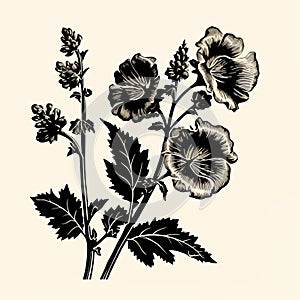 Nostalgic Black Flower Engraving: A Simple And Harmonious Illustration