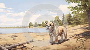 Nostalgic Bulldog Puppy Illustration By The Saskatchewan Shores