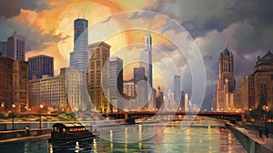 Nostalgic Chicago: Captivating Impressionistic Cityscape from the Jazz Age