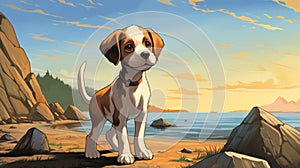 Nostalgic Children\'s Book Illustration: Beagle Puppy On Nunavut Shores