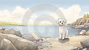 Nostalgic Children\'s Book Illustration Of Bichon Frise Puppy In Nunavut