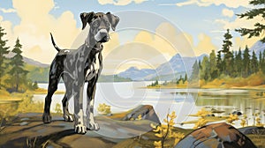 Nostalgic Children\'s Book Illustration: Great Dane Puppy On Yukon Shores