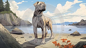 Nostalgic Children\'s Book Illustration: Mastiff Puppy On British Columbia Shores
