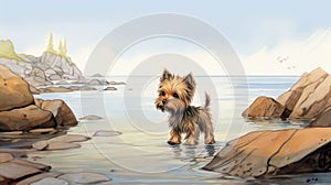 Nostalgic Children\'s Book Illustration: Yorkshire Terrier Puppy On Nunavut Shores photo