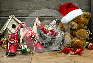 Nostalgic christmas decoration with antique toys photo