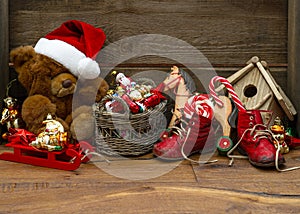 Nostalgic christmas decoration with antique toys photo