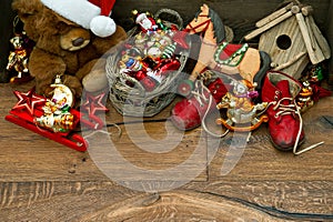 Nostalgic christmas decoration with antique toys photo