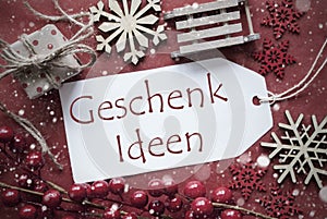 Nostalgic Christmas Decoration, Label With Geschenk Ideen Means Gift Ideas photo
