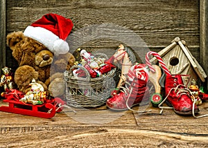 Nostalgic christmas decorations with antique toys