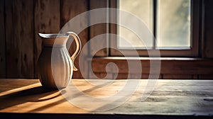 Nostalgic Everyday Life: A Sunlit Jug On A Wooden Table