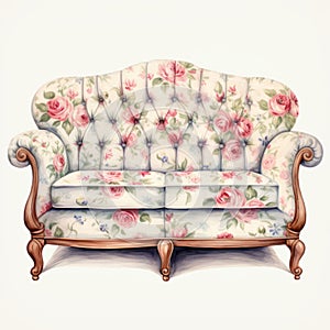 Nostalgic Floral Couch: Delicate Shading In Victorian Era Style