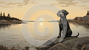 Nostalgic Labrador Retriever Puppy Illustration On Saskatchewan Shores