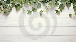 Nostalgic Minimalism: Ivy Vine On White Wood Stock Photo