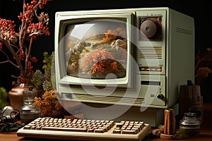Nostalgic setup Beige desktop PC, keyboard, and screen reflect 1990s computer style