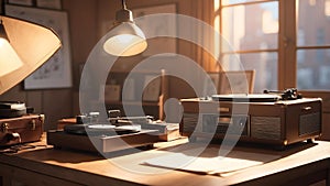 a nostalgic setup with an old vinyl record playe ai generated