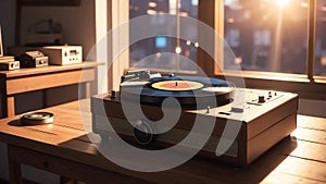a nostalgic setup with an old vinyl record playe ai generated