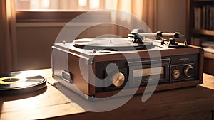 a nostalgic setup with an old vinyl record playe ai generated