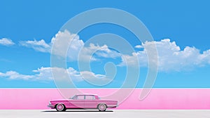 Nostalgic Surrealism: A Pink Car On A Pink Wall