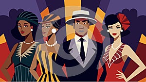 A nostalgic tribute to the fashion of the Harlem Renaissance with models donning stylish fedoras sequined flapper