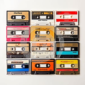 Nostalgic Vibes: 12 Colorful Audio Cassettes from the 80\'s