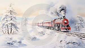 Nostalgic Winter Train Watercolor Painting In Japan