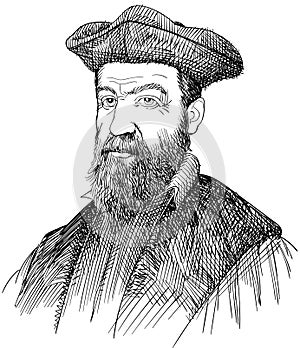 Nostradamus portrait in line art illustration