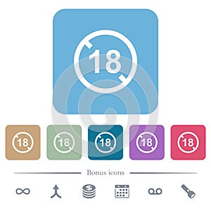 Not allowed under 18 flat icons on color rounded square backgrounds