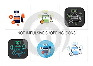 Not impulsive shopping icons set