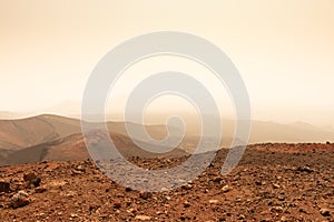 Not real martian surface. Red planet Mars landscape made on earth.