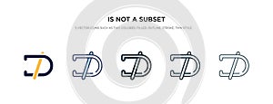 Is not a subset icon in different style vector illustration. two colored and black is not a subset vector icons designed in filled