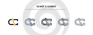 Is not a subset icon in different style vector illustration. two colored and black is not a subset vector icons designed in filled
